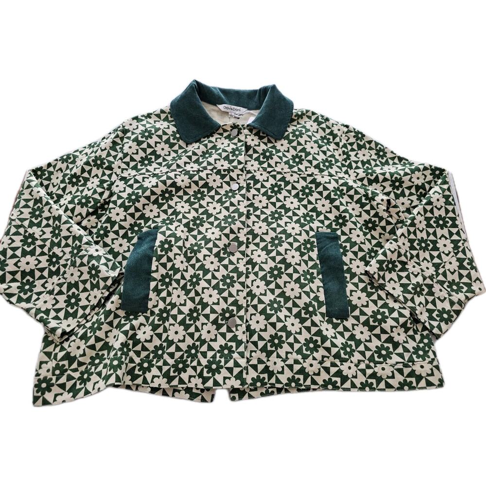DAVI & DANI Retro Floral Jacket Size Large Oversize Corduroy Daisies